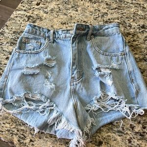 Distressed Frayed Jean Shorts- Size Small